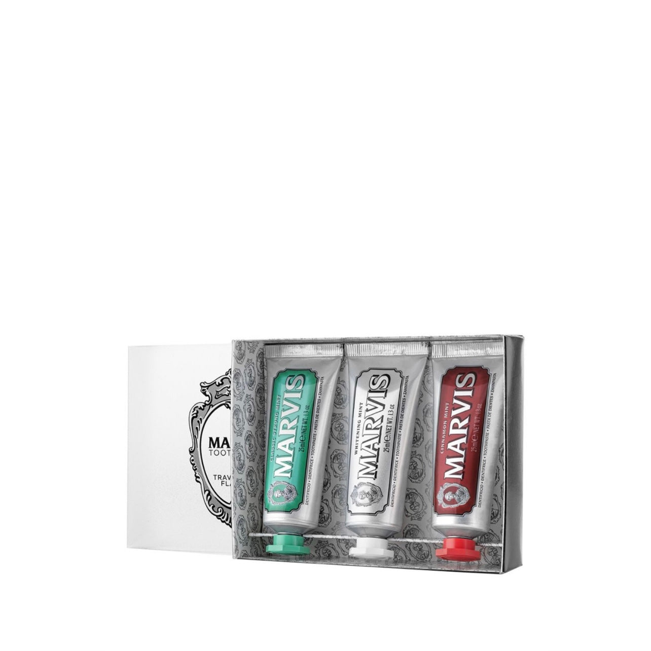Marvis 3 Flavours Box - Classic, Whitening, Cinnamon Toothpaste 25ml x 3 - Подарунковий набір із 3-х культових зубних паст